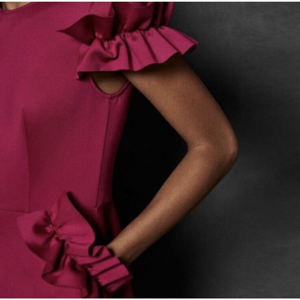 Ted Baker Luuciee Fit Flare Ruffle Scuba Dress Barbiecore Valentines Size 1 XS - Picture 3 of 12